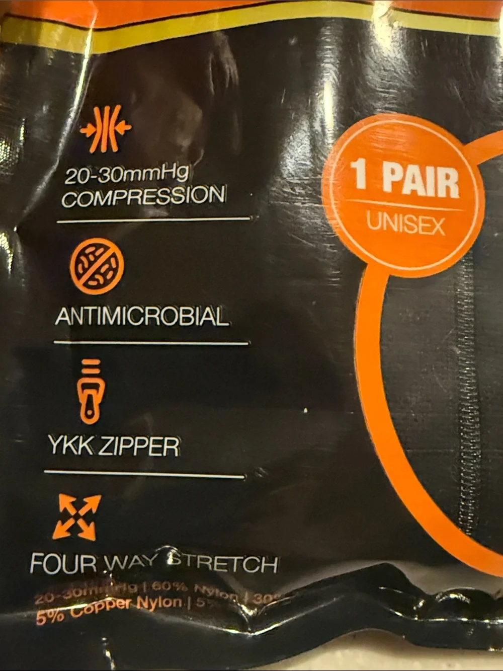NEW TheraMagic™ Zipper Compression Socks One Pair Unisex Sealed Solid Black L/XL